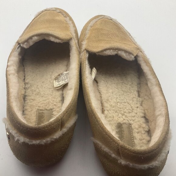UGG Womens 10 Hailey Cream Tan Suede Shearling Flats Moccasin Slippers - Picture 12 of 14